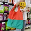 Nueva Bolsa de Compras Plegable de Gran Capacidad, Ultraligera, Bloques de Color, Bolso de Hombro Moderno y de Moda, Bolsa de Mano para Compras en el Supermercado