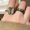 "Jardim Secreto" Anéis de Borboleta Camadas Vintage com um Toque Retro Desgastado, Anéis Abertos Florais de Nicho para Mulheres