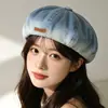 26 Nuevos Sombreros Boina de Mezclilla Lavada Estilo Retro Japonés Primavera/Verano para Mujer Hace que la Cara Parezca Más Pequeña Versátil Sombrero de Artista