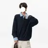 Sudadera Gruesa con Retazos de Cuadros Americanos Falsa de Dos Piezas para Hombre y Mujer Otoño Invierno Nuevo Estilo Marca de Moda Diseño Retro Versátil Top