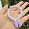 Pulseira Fofa Infantil Pulseira de Pérola Branca para Meninas Contas de Pérola de Plástico Pingente Série Oceano Desenho Animado Joias