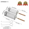 Jaula para Barbacoa Giratoria con Mango Extendido, Cesta para Parrilla de Barbacoa al Aire Libre, Malla de Tubo Perforado de Acero Inoxidable 304, Portátil para Exteriores
