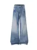 Jeans de pierna ancha con dobladillo curvo estilo americano para hombre, marca de moda de verano, corte recto holgado, versátiles, pantalones casuales vintage lavados de largo completo