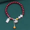 Prata Esterlina Ruyi Cera de Abelha 6mm Cinábrio Contas Redondas Pulseira Feminina Moda Simples Design Original Pulseira Joias Atacado