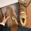 Sapatos Peludos Elegantes Antiderrapantes com Laço e Solado Grosso para Mulheres 2026 Inverno Novo Estilo Aumenta Altura para Pessoas Baixas Sapatos de Algodão Quente com Plus Veludo