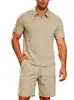 Amazon Verano Cuadros Solapa Negocios Cremallera Conjunto de Dos Piezas Tela Jacquard de Toalla Traje Deportivo Casual para Hombre Casual