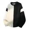 Nueva colección de invierno 2026: suéter pullover de punto casual para hombres jóvenes, de cuello redondo, corte holgado y bloques de color