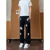 Jeans masculino estilo high street americano com estampa cruzada, novo modelo de verão, marca trendy de luxo leve, calças retas soltas que afinam