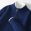 Suéter Casual de Negocios 100% Lana Pura Suéter para Hombre Cuello Medio Alto Medio Cremallera Suéter de Cachemira Cálido Color Sólido Base de Punto