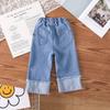 Jeans para Meninas de Primavera e Outono Jeans Ocidentais para Meninas Calças de Meninas Jeans Morango Calças de Perna Reta