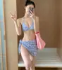 Maiô Feminino Estilo INS Coreano Estilo Desejo Puro Sexy Hot Girl Três Peças Amarração de Corda Estilo Saia Conservadora Biquíni Três Peças