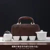 Conjunto de Chá de Viagem Simples de Cerâmica Preta para Exterior Cerâmico Portátil para Preparo de Chá Caixa de Presente Xícara de Chá Rápida Kung Fu com Impressão de Logo