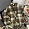 Camisa de Manga Larga a Cuadros Estilo Ins Hong Kong para Hombre y Mujer Commuter Otoño Retro Casual Combinable Camisa de Pareja Chaqueta Holgada