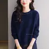 Ropa de Mujer Otoño Invierno 2026 Suéter Corto de Punto Holgado con Cuentas Hermoso Elegante Reductor de Edad Top de Punto Base para Mujer