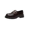 Sapatos Brogues Sweet Cool Belt Buckle Esculpidos de Sola Grossa Estilo Britânico 2024 Outono Sapatos Coringa Slip-on