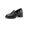 Mocasines de cuero calados estilo británico 2026 otoño e invierno, zapatos pequeños de cuero de tacón medio grueso con hebilla de cinturón, zapatos de mujer de cuero genuino con corte profundo