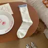 Meias Femininas de Cano Médio para Primavera e Verão, Meias Slouch Estilo Coreano com Laço Bordado Ins, Meias de Cano Médio Retrô Japonês, Versão Coreana em Cinza-Azulado