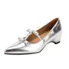 Zapatos de Salón Elegantes de Punta Fina con Tacón Oculto y Boca Baja para Mujer, Zapatos Mary Jane Plateados de Color Sólido Versátiles Estilo Francés con Lazo