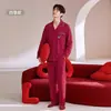 Pijama de algodón puro para hombre, de manga larga, rojo, para primavera y otoño, de boda y para recién casados, 100% algodón, talla grande, ropa de casa, traje del año zodiacal para hombre