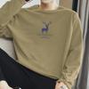 Camiseta masculina de algodão pesado 260g, manga longa, estampa de alce, tendência americana, camisa de algodão, roupas brancas de outono