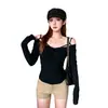 Nova Camiseta Casual Sexy de Manga Longa para Outono/Inverno 2026, Celebridade da Internet, Alta Elasticidade, Slim-Fit Top para Mulheres