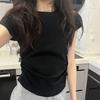 Camiseta Corta de Manga Corta de Algodón Puro, Moderna, para Mujer Petite, Primavera/Verano 2026, Top con Diseño Plisado que Ceñe la Cintura