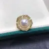 Anel de Pérola de Água Doce Natural Zhuji Flor Luz Luxo Zircônia Completa Aberto Ajustável Joia de Mão com Pérola Atacado Dropshipping
