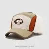 Gorra de béisbol infantil con bloques de color para otoño e invierno, gorra Lei Feng con letra de la suerte, gorra de pico de pato unisex para niños