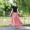 26 Falda Nueva Estilo Bohemio Resort Primavera/Verano Estampado de Lunares Cuadros Diagonales Línea A Dobladillo Amplio para Mujer