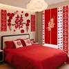 Conjunto de Decoração de Quarto de Casamento para o Quarto e Sala de Estar da Noiva, Incluindo Decorações de Cabeceira com Caracteres de Dupla Felicidade, Decorações de Parede para Ambiente e Conjunto de Guirlandas
