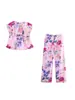 2025 Estilo Europeu e Americano Transfronteiriço Estampa Floral Transfronteiriço Amazon Verão Top Corset de Cinto + Calças