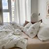 Juego de cama de cuatro piezas de color liso, sábana de algodón lavado, funda de edredón individual, funda de edredón lijada, juego de tres piezas, ropa de cama universal sencilla para las cuatro estaciones para mujer
