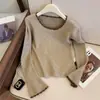 Suéter Corto de Punto con Cuello en U y Volantes para Mujer Primavera/Otoño 2026 Nuevo Ajustado Prenda Base de Punto Top para Mujer