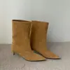 Nuevas Botas Retro de Punta a Media Pantorrilla 2025 para Mujer, Botas Frostadas de Pierna Ancha, Botas Vaqueras Occidentales Versátiles, Botines para Mujer