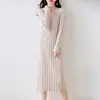 26 Vestido Básico Otoño/Invierno Tejido de Lana Pura Cuello en V Largo Hasta la Rodilla Vestido Básico Ajuste Ceñido Adelgazante Suéter de Cachemira