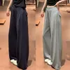 Pantalones anchos de seda de hielo estilo coreano azul marino para mujer, delgados de verano, de cintura alta, adelgazantes, casuales, rectos, para figuras petite