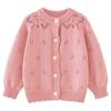 Novo cardigã de malha para meninas outono, gola redonda, jacquard de bebê, vazado, manga longa, casaco, suéter de algodão para crianças