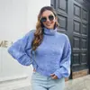 Amazon Cross-Border Moda Feminina Outono e Inverno 2026 Casual Europeu e Americano Gola Alta Tricô Colorido Misto Suéter Pulôver com Mangas Bufantes