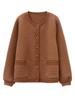 Abrigo corto con rombos para madre de mediana edad, uniforme de béisbol de primavera y otoño para mujer, top holgado informal de manga larga con cuello redondo