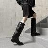 Botas de Cano Longo Estilo Dark Celebridade da Internet 2025 Nova Fivela de Cinto Botas de Calçar Couro Costurado Botas Retrô