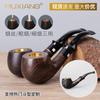 Pipa de ébano hecha a mano Muxiang, juego de madera para fumar, bolsa para cigarrillos, olla de cobre de doble uso, pipa seca, pipa de madera maciza, venta al por mayor