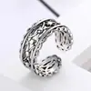 Anel de Corrente Estilo Japonês e Coreano Moda Feminina Simples Retrô Antigo Criativo Anel Aberto Vazado Anel de Prata Tailandesa