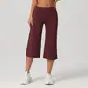 Pantalones de yoga de longitud media para mujer estilo Lulu, de cintura alta, control de abdomen, secado rápido, corte holgado, pantalones capri deportivos para fitness, estilo europeo y americano, pantalones de tejido cepillado
