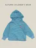 Sudadera con capucha a rayas para niños de primavera y otoño, estilo coreano, ribete de contraste de color, sudadera raglán para bebé, top casual para niños y niñas