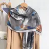 Lenço com estampa artística estilo JM Monet, lenço longo de seda floral aquarelado suave, toque de algodão e linho, grande xale com proteção solar