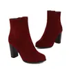 Moda Otoño Invierno Punta Redonda Tacón Alto Tacón Grueso Botines Cortos para Mujer Cremallera Sencillo Sexy Clásico Botas Martin Botines Botas de Nieve