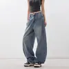 Jeans Estilo Diseñador Scimitar para Mujer, Tendencia Otoño e Invierno Versátiles Nuevos Pantalones Anchos Holgados, Pantalones Lavados de Calle