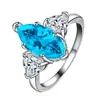 Anillo de Diamante Marquise de Moda Kawei, Diamante con Forma de Marquise Chapado en Oro Blanco, Anillo Rojo, Azul, Verde y Amarillo, Joyería de Mano, Suministro de Exportación