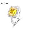 Anillo de circonita con incrustaciones de diamantes amarillos cuadrados para mujer, estilo europeo y americano de lujo ligero, moderno, de alta calidad, combina con todo, para banquetes.