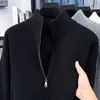 Cárdigan versátil de color liso transfronterizo para hombre, suéter grueso, chaqueta con cremallera y cuello alto cálida para primavera y otoño, prendas de punto para hombre